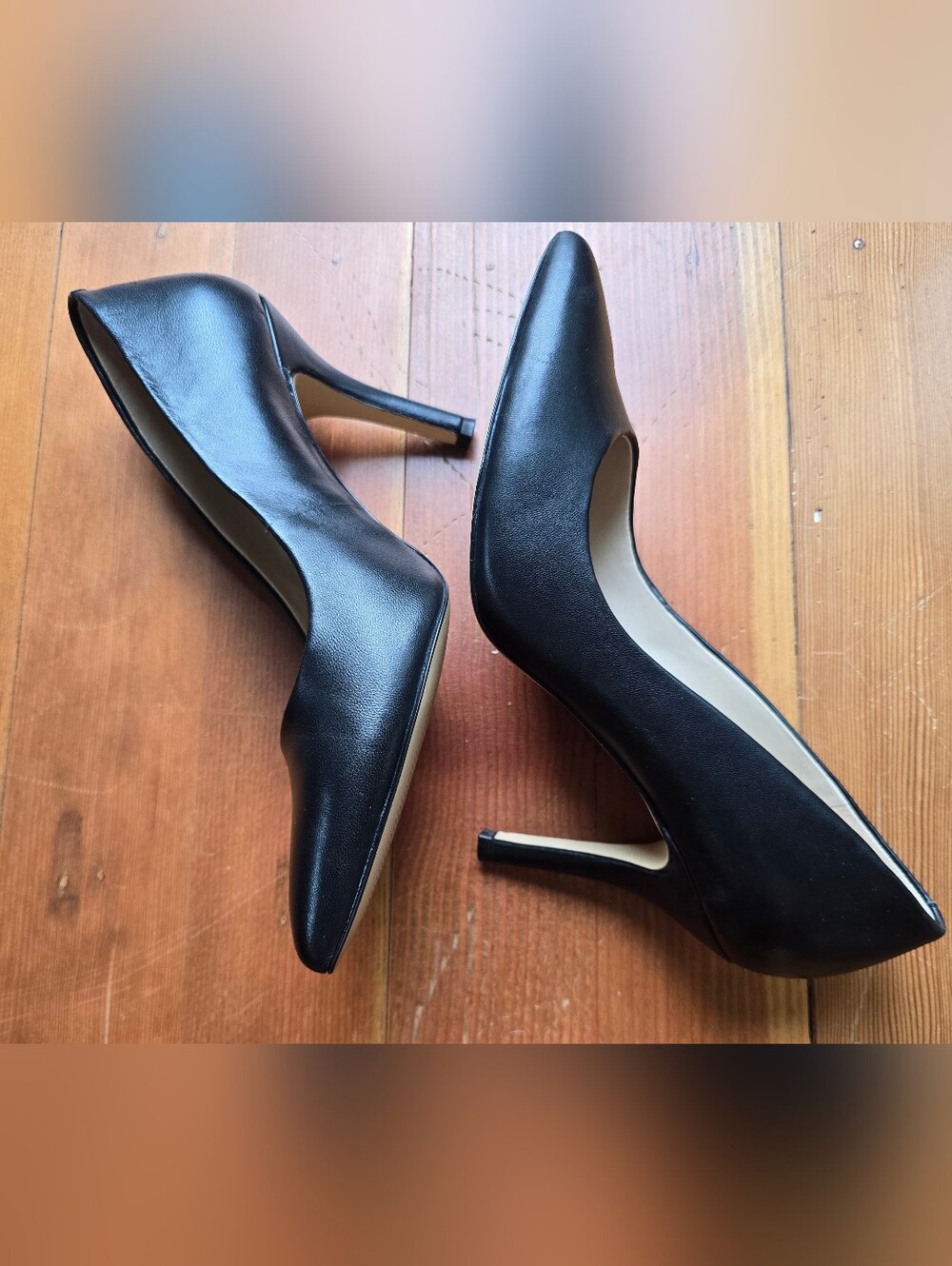 Nine West Black Leather Pointed-Toe Pumps Womens Size 9M